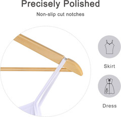 Wooden Coat Hanger 20 Pack, Natural Wood Suit Hangers with Non Slip Pants Bar, 3