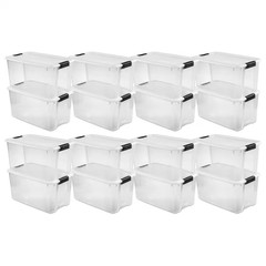 70 Qt. Clear Plastic Stackable Storage Bin W/ White Latch Lid, 16-Pack