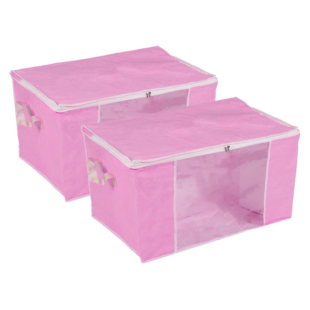 2pcs Clothes Storage Bags Clothes Storage Bins Foldable Closet Organizers Pink