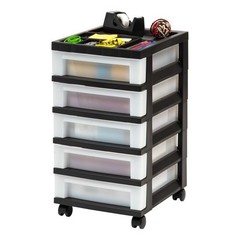 IRIS 5-Drawer Narrow Plastic Storage Drawer Cart with Organizer Top, Black