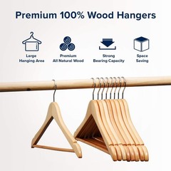 Wooden Hangers Pack of 20 & 60 & 100 Suit Hangers Premium Natural Finish Home US
