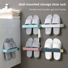 Bathroom Slipper Shelf No Punching Wall Mounted One Piece Shoe Rack Space Saving