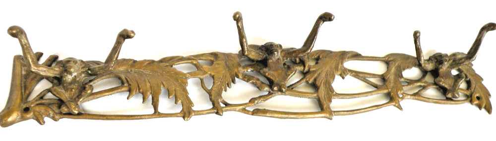 3 MONKEYS SOLID BRASS HOOK RACK 20″ Vintage Whimsical Jungle Decor