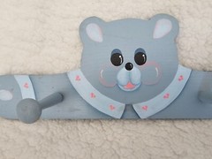 Bear Handmade Wood Coat Jacket Hat & Clothing Hanger Rack Blue Heart 16” Long