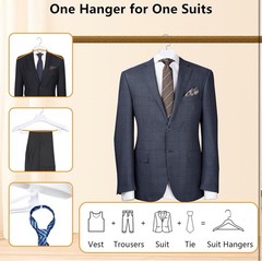 DEDU Suit Hangers for Men 10 Pack, Extra Wide Non Slip Width 17.7, White Coat