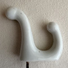 White Porcelain Wall Mounted Traditional Single Coat Hook, Glossy, w/Screw