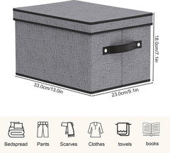 Fabric Storage Bin with Lid, 7.1 X 9.1 X 13 Inch Foldable Storage Box for Shelve
