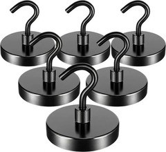 6 Pack 110 Lbs Magnetic Hooks Heavy Duty, Neodymium Magnet Hooks, Strong Black M