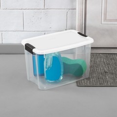 Sterilite 30 Qt Clear Plastic Stackable Storage Bin w/ Latch Lid, White (6 Pack)