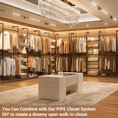 6.42FT Industrial Pipe Clothing Rack, Reversible Corner Closet System w/ 5 Shelv