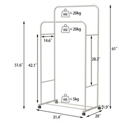 Double Rod Metal Clothing Garment Rack on Wheel Heavy Duty Portable Closets