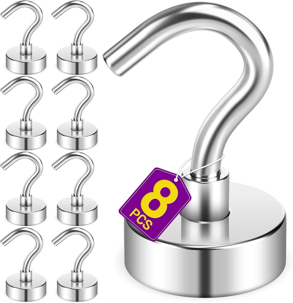 8 Pack Magnetic Hooks 35LB Heavy Duty Neodymium Magnets for Cruise Kitchen