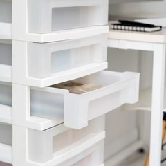 6 Drawer Storage Cart with Organizer Top, White and Pearl (14.25 In. L X 12.05 I