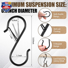 160 Pcs S Hooks Bulk for Hanging Heavy Duty, 3.5 Inch Metal Black S Hook with Sa