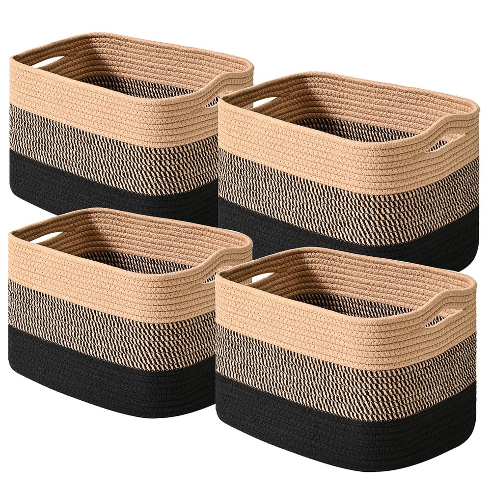 4 PCS Woven Cotton Rope Storage Baskets 12.5×9.1×7.9 Inch Gradient Black