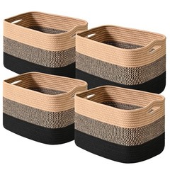 4 PCS Woven Cotton Rope Storage Baskets 12.5×9.1×7.9 Inch Gradient Black