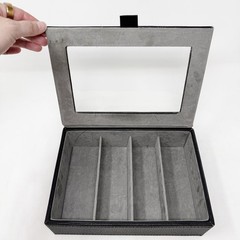 Black Pebbled Faux Leather Storage Box Sunglasses Eyeglass Jewelry Suede Lined