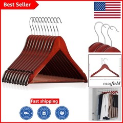Space-Saving 10 Wooden Suit Hangers – Heavy Duty Cherry Finish and Notches