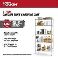 Hyper Tough 5-Tier Wire Shelving Unit, 36 x 16 x 72 in, 1750 lb Capacity, Chrome