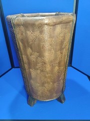 Wicker Faux Leather Leaf Pattern Cane Walking Stick Umbrella Stand