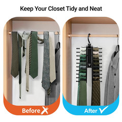 Adjustable X Neck Tie Rack Holder w/ Non-Slip Clip Necktie Belt Hanger Organizer