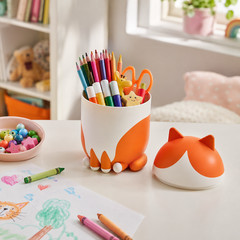 IKEA GREJSIMOJS Cat-Shaped Storage Box Lid Orange/White 106.036.46 NEW