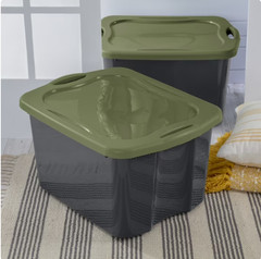 Sterilite 17.5 Gallon EZ Carry Storage Tote with Handles, Gray/Green, 6 Pack