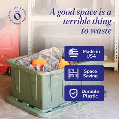 Homz 15 Gallon Durabilt Home Storage Container with Snap Lid, Green (2 Pack)