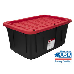 4 Pack Hyper Tough 27 Gallon Storage Bin w/Snap Lid Heavy Duty Black Red
