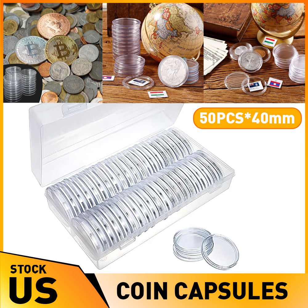 Coin 50 Clear Plastic Holder Capsules Silver Dollar Morgan Silver Dollar 40MM