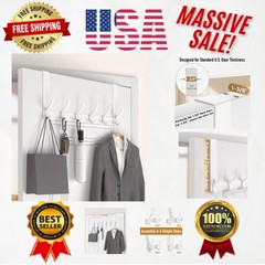 Glossy White Over The Door Towel Rack with 12 Hooks – Perfect for 1 3/8″ Doors