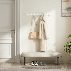 White Wall Mounted Coat Rack – 4 T-Shaped Hooks on 12.6″ Metal Rail for Coats…