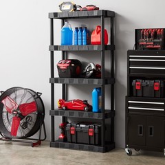 Hyper Tough 5-Tier Black Plastic Shelf Unit, 68.8 H x 30 W x 13.88 D, 350 lb Cap