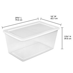 90 Quart Large Storage, Clear Plastic Storage Container with Snap-On Lid, White