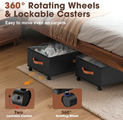 Under Bed Storage Containers With Wheels 9.5 Inch High Organizer 2 Pack
