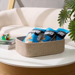 Large Shallow Organizing Baskets 15x11x5.1 Inches – 2pcs-L15×W11×H5.1″ Natural