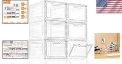 Efficient Closet Organizers: 6 Stackable Clear Bins with 19 Quarts Capacity Each