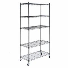5-Tier Storage Shelf Rack Wire Unit Shelves for Home Office with Wheel Caster