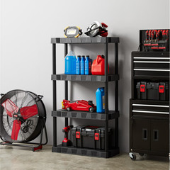 Hyper Tough 4-Tier Plastic Shelving Unit, Heavy Duty Garage Storage Rack, 280lb