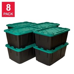8-Pack, 27 Gallon Plastic Storage Container Bin, Heavy Duty, Lids, Greenmade NEW