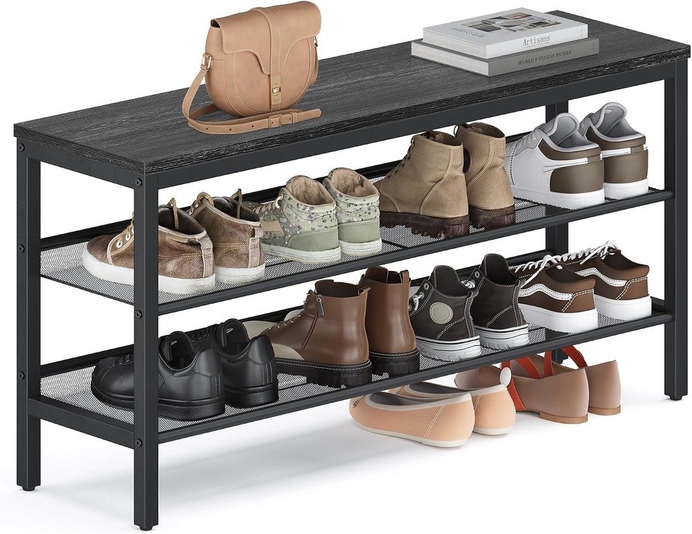 3 Tier Shoe Rack Bench One Piece Shelves Shoe Storage Organizer W/ Raised Edges