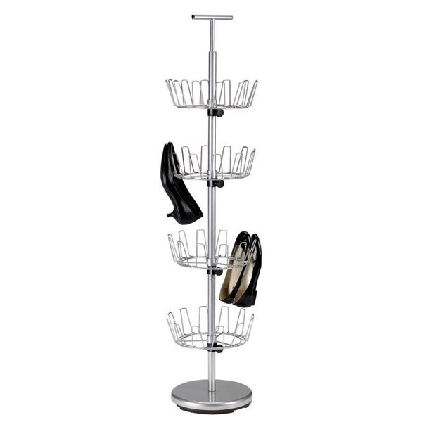 NEW 24 Pair Metal Closet Shoe Tree Organizer Storage 4 Tier Rack Carousel Spin