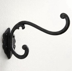 Large Cast Iron Vines Double Wall Hook Coat Hat Flower Basket Holder Hanger 9.5″