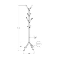 Coat Rack, Hall Tree, 8 Hooks, Entryway, 70″h, Bedroom, Grey Metal, Contemporary