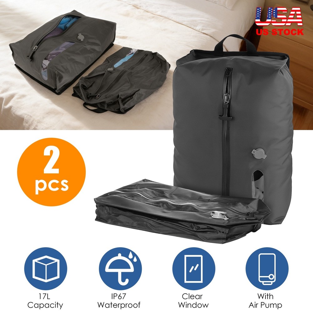 2Pcs 17L Travel Vacuum Bags for Luggage w/ Pump Reusable Vacuum Seal Bags