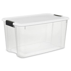 70 Qt. Clear Plastic Stackable Storage Bin W/ White Latch Lid, 16-Pack
