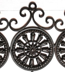 Vintage Cast Iron Metal Black Medallion Wall Hooks Four on One Piece Cottage