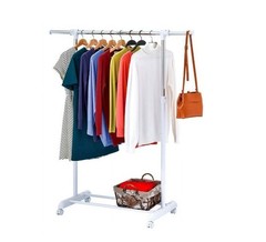Heavy Clothes Hanger Adjustable Height Rolling Garment Rack Metal Chrome White