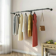 Long Clothes Rack 71″Pipe Wall Mounted Garment Rack Hanging Rod Clothing Storage
