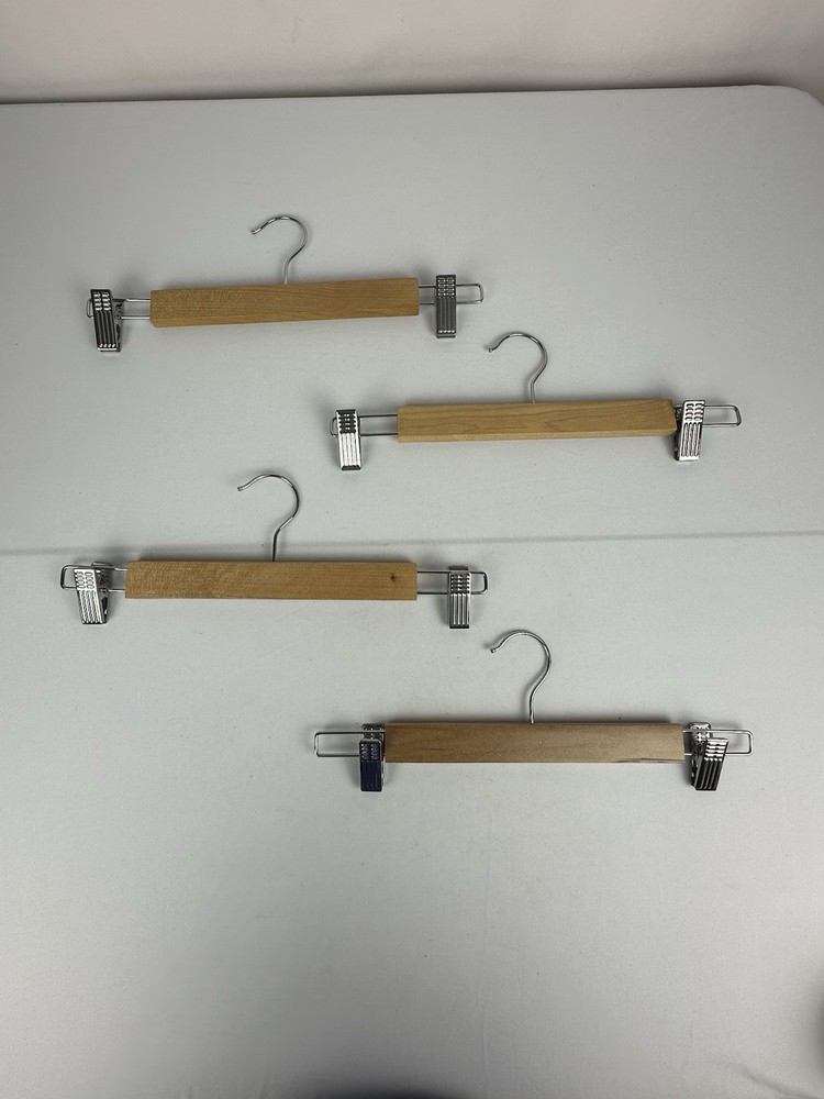 Lot 4 Wooden Pants Skirt Hangers Clip Clamp Wood Clothes Closet Organizer 36